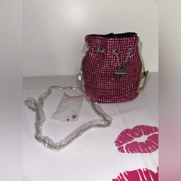 Fuchsia Oversize Rhinestone Swing Handle Iconic Bucket Bag - Picture 5 of 8